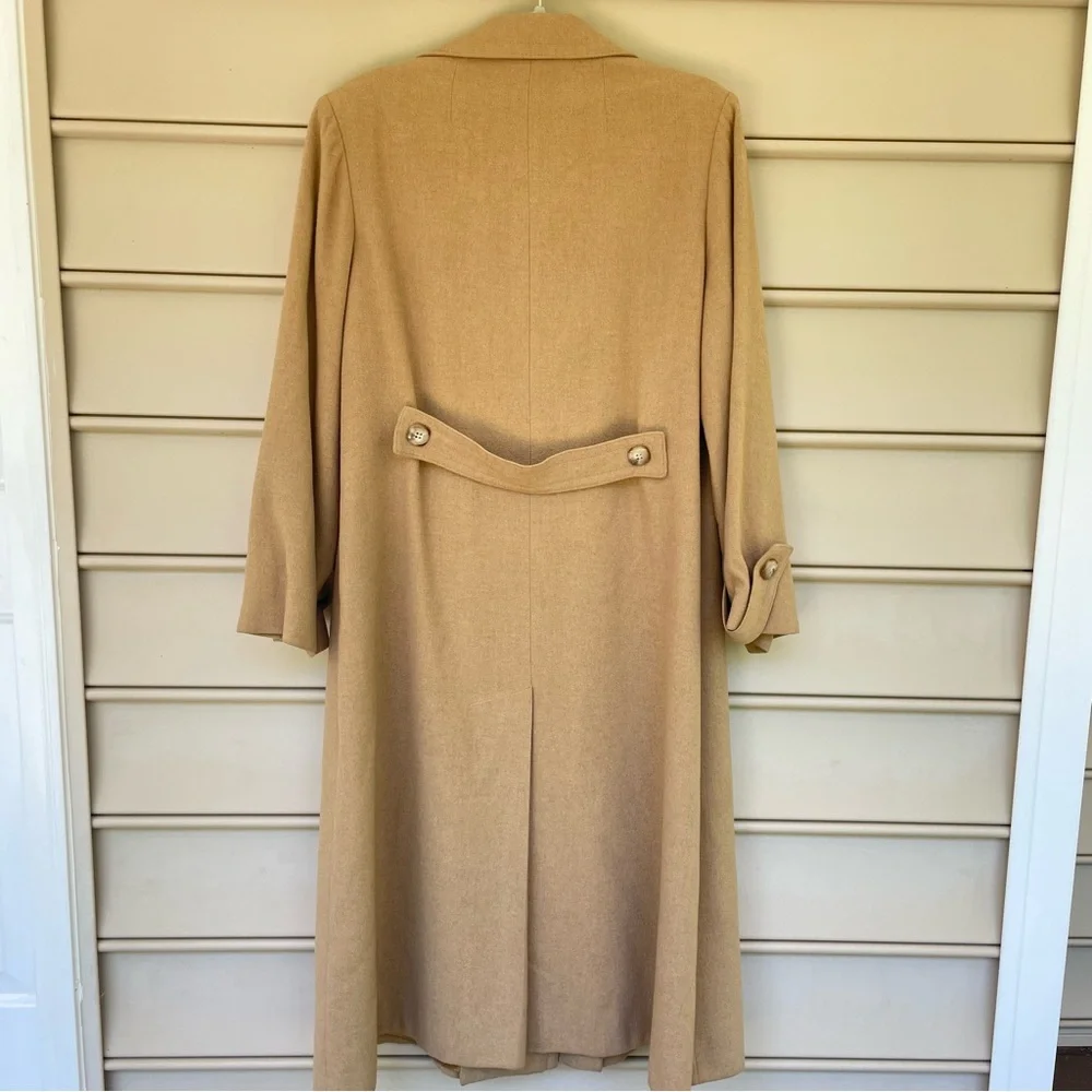 Fleurette Of California Camel Hair Double Breasted Long Trench Coat Tan L Work - Picture 9 of 14